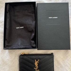 Saint Laurent Quilted Black Pouch with Gold Logo